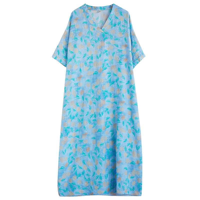 DIMANAF 2024 Plus Size Summer Women Beach Dress Basic Floral Print Loose Style Vintage Long Holiday Dresses