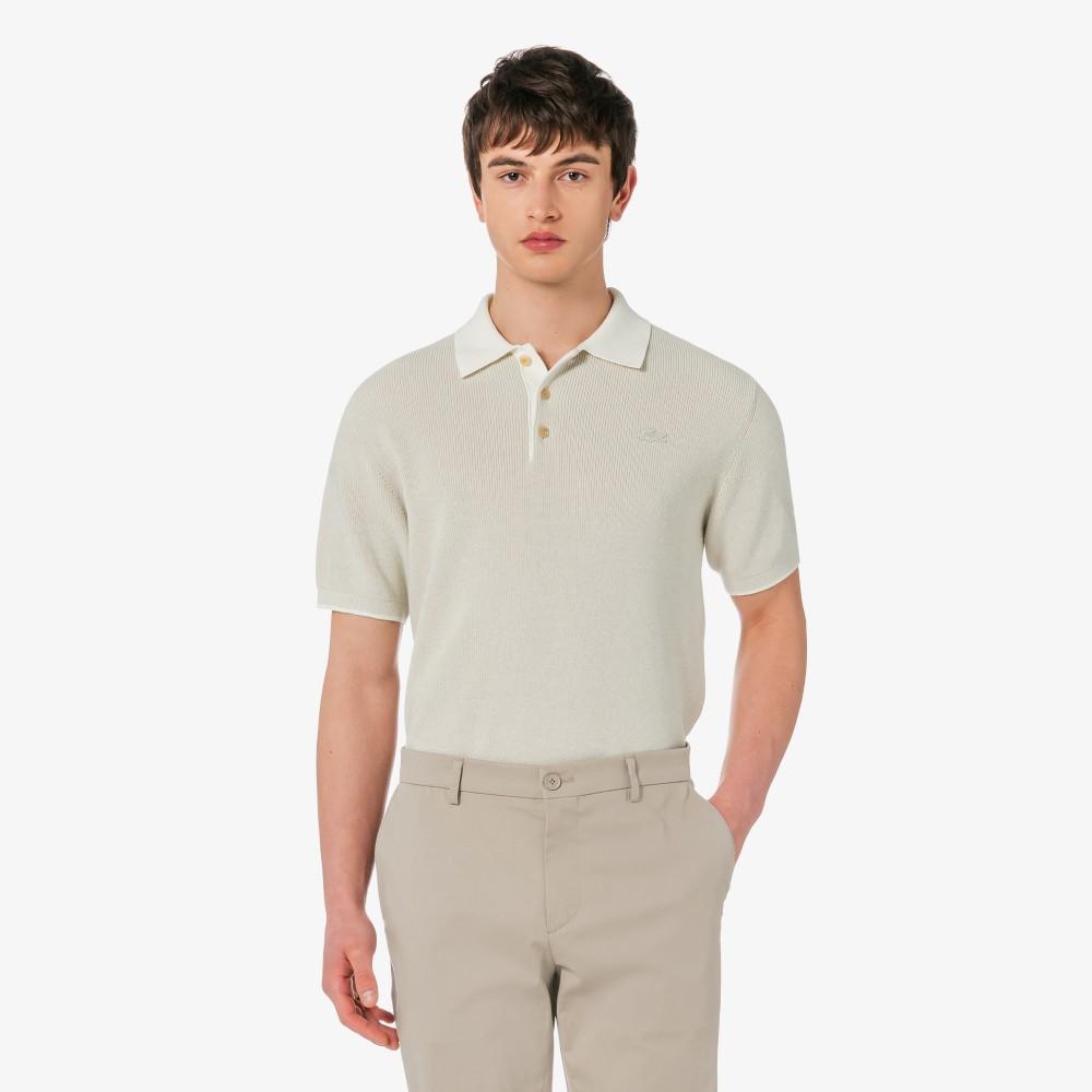 Lacoste Men's Ribbed Collar Twisted Yarn Short Sleeve Sweater Polo Shirt PH943E-56GI18