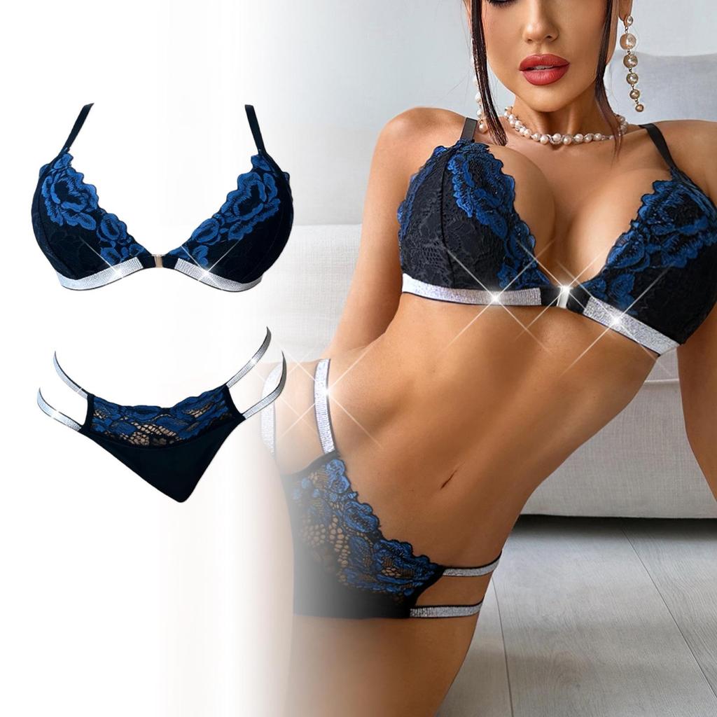 Zeriluna Rhinestone Lace Push-Up Lingerie Set: Enhancing Bust and Silhouette.