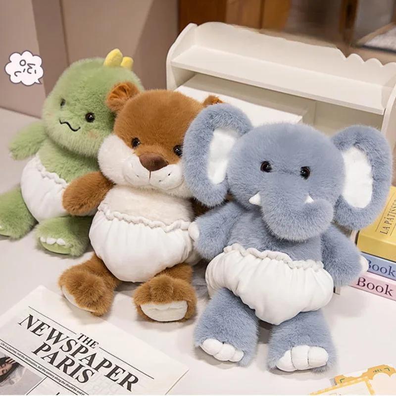 Kawaii Stuffed Plush Animals Toys Soft Dolls Jungle Dinosaur Elephant Otter with Diapers Children Gift Baby Kids Hobbie Toys