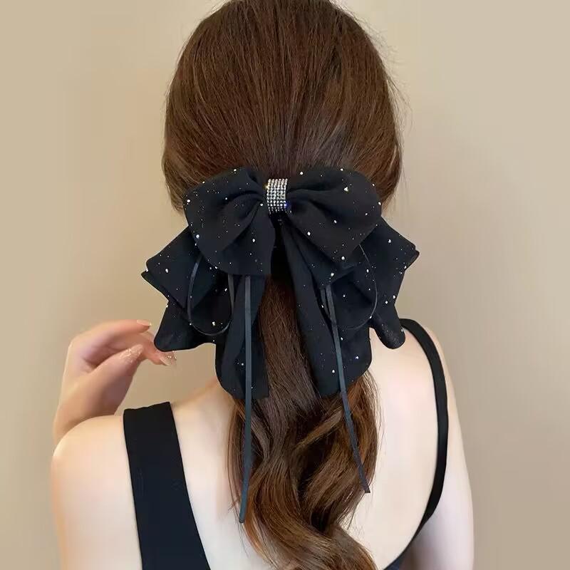 Handmade Chiffon Floral Bow Ponytail Clip for Voluminous Hair