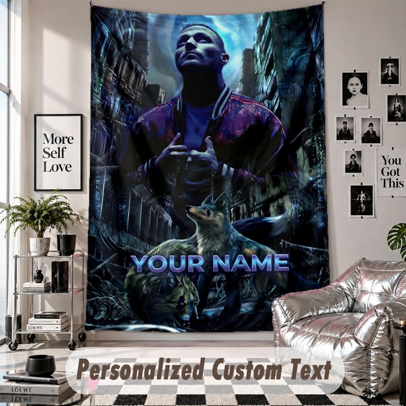 Wall Hanging Tapestry With Custom Name & Text, Kontra K Decorative Tapestry For Bedroom