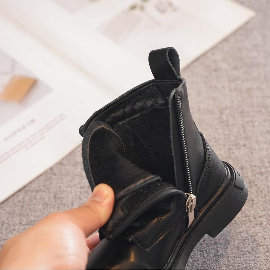 Dr. Infantil. Botas Negras Martens - Estilo Británico, Forradas de Lana, Botines Cortos para Niños Primavera/Otoño