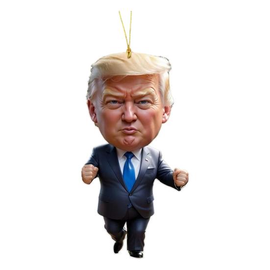 Cartoon Trump Pendant 2D Flat Acrylic Hanging Ornament Funny Trump Decoration for Christmas Tree Car Keychain