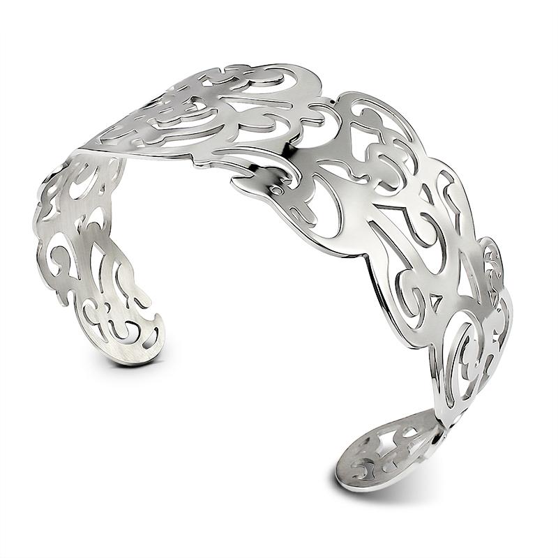 Adjustable Stainless Steel Hollow Arm Cuff Bangles Unisex Gold Silver Leaf Cuff Bracelets Trendy Jewelry for Women Men