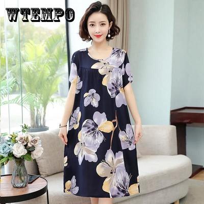 Katoenen zijden jurk Dames zomerkleding Mode met korte mouwen Grote dwarsliggers