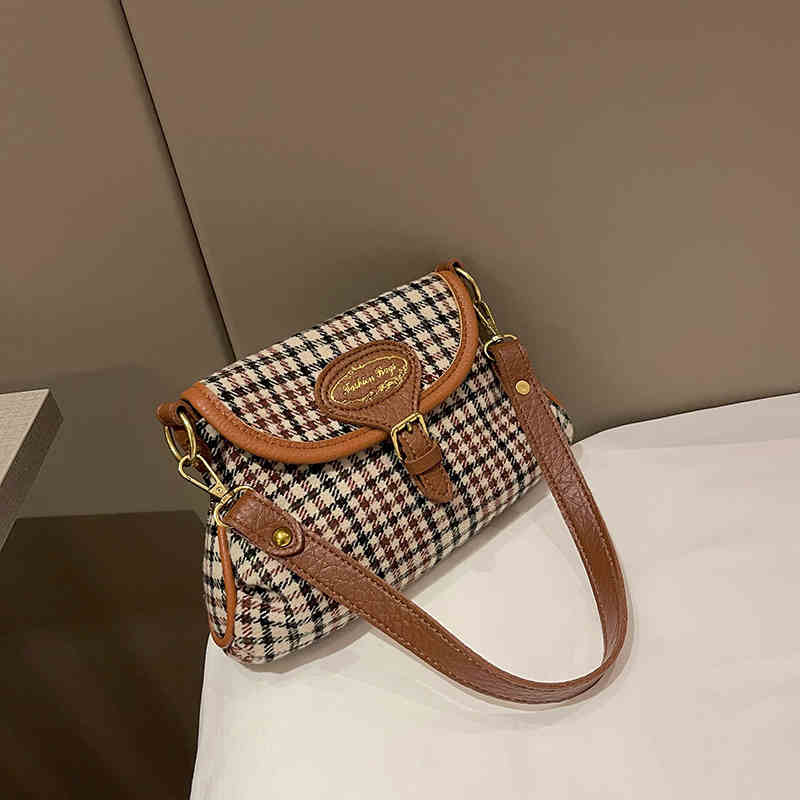 Ретро модная клетчатая трапециевидная сумка для женщин осень-зима текстурированная застежка дизайн сумка через плечо женская сумка для путешественников через плечо