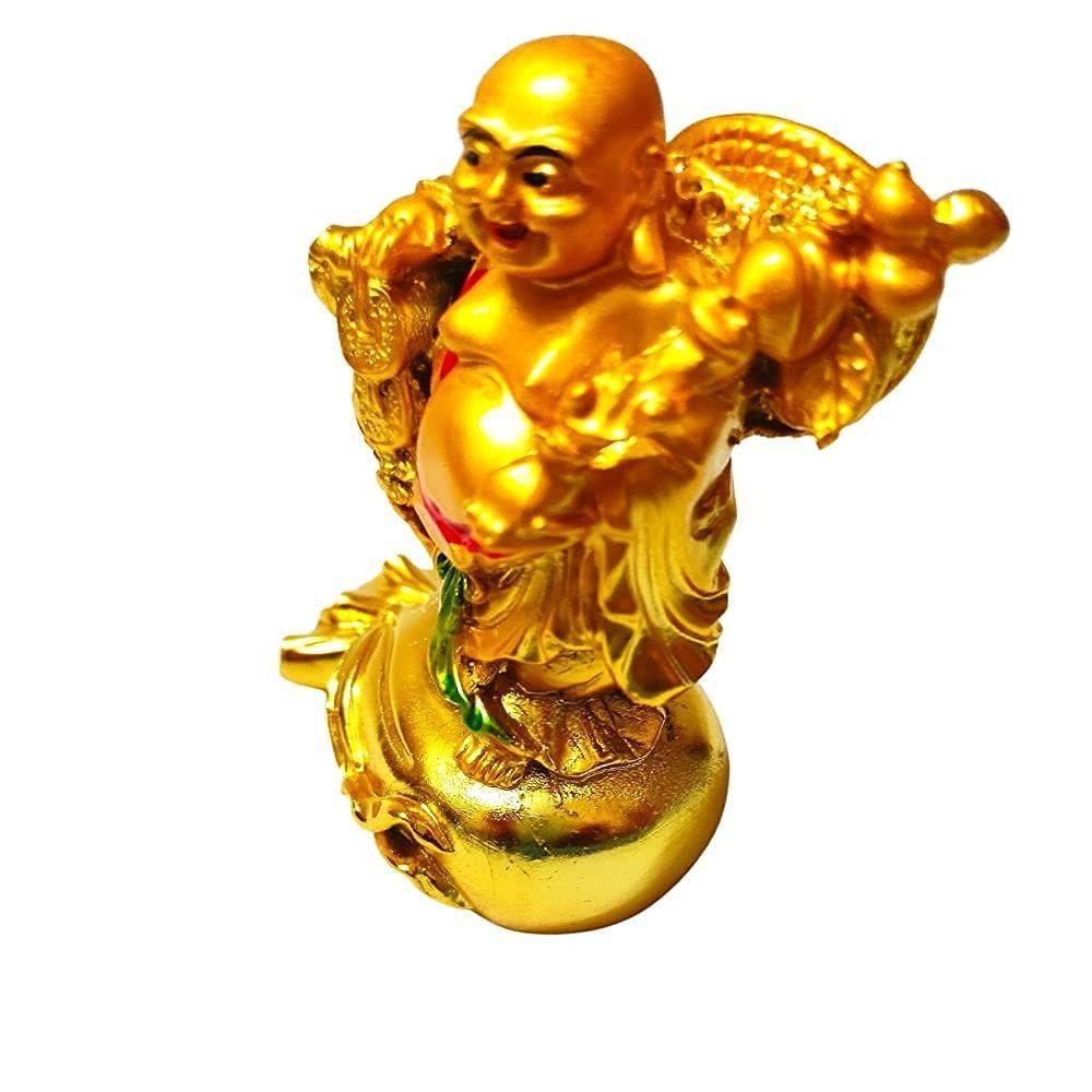 Laughing Buddha Standing on Money Potli Idol Statue Showpiece Happiness and Money Wealth Sitting Idol for Home Decor Living Room