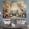 Floral Archway Tapestry  Romantic Garden Scene Classic Frame Design for Bedroom or Dorm Decor