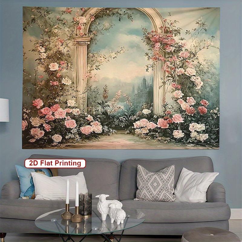 Floral Archway Tapestry  Romantic Garden Scene Classic Frame Design for Bedroom or Dorm Decor