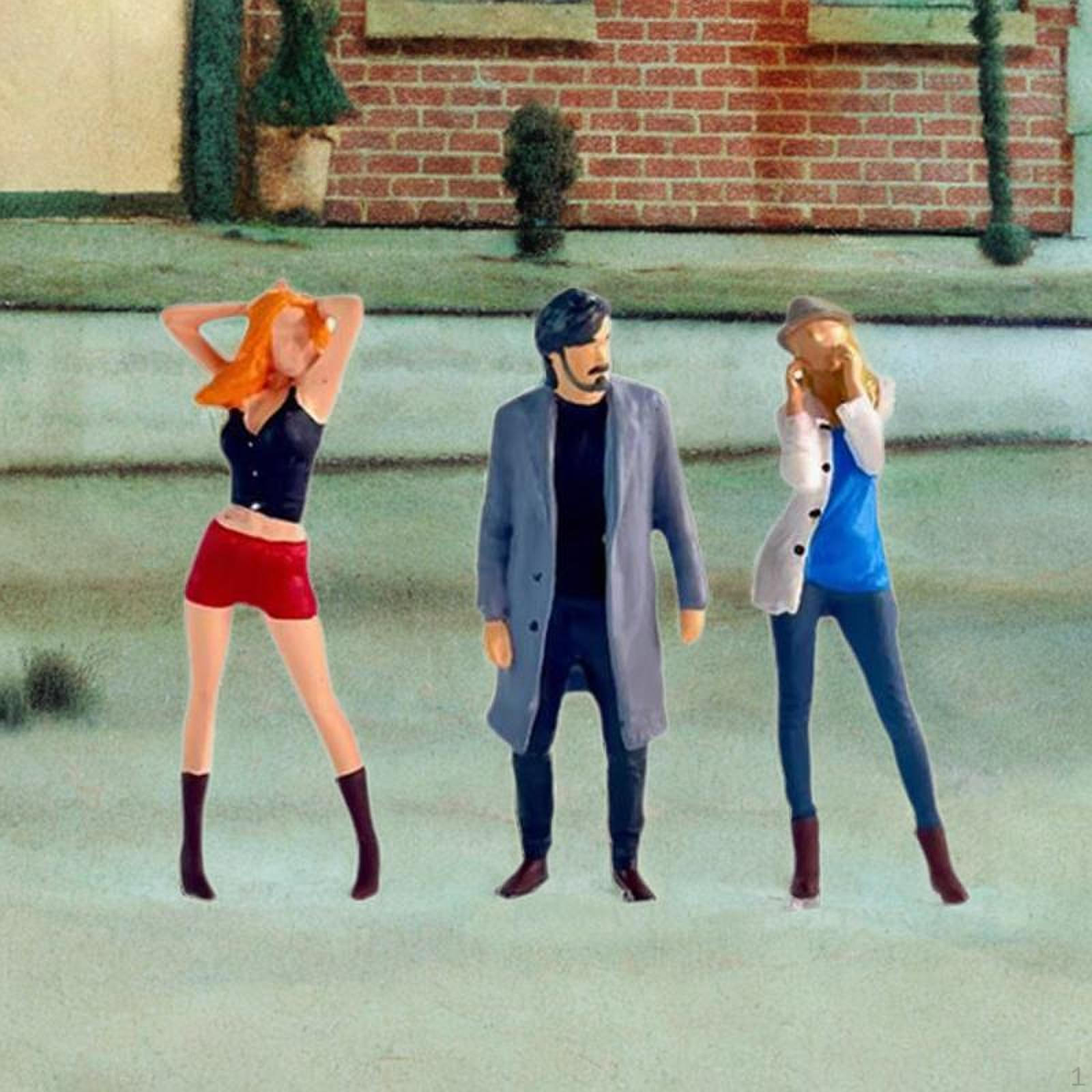 3 Фигурки людей Масштаб 1/64 Миниатюрные Фигурки для Диорамы Поделки Настольное Украшение Black Gray White