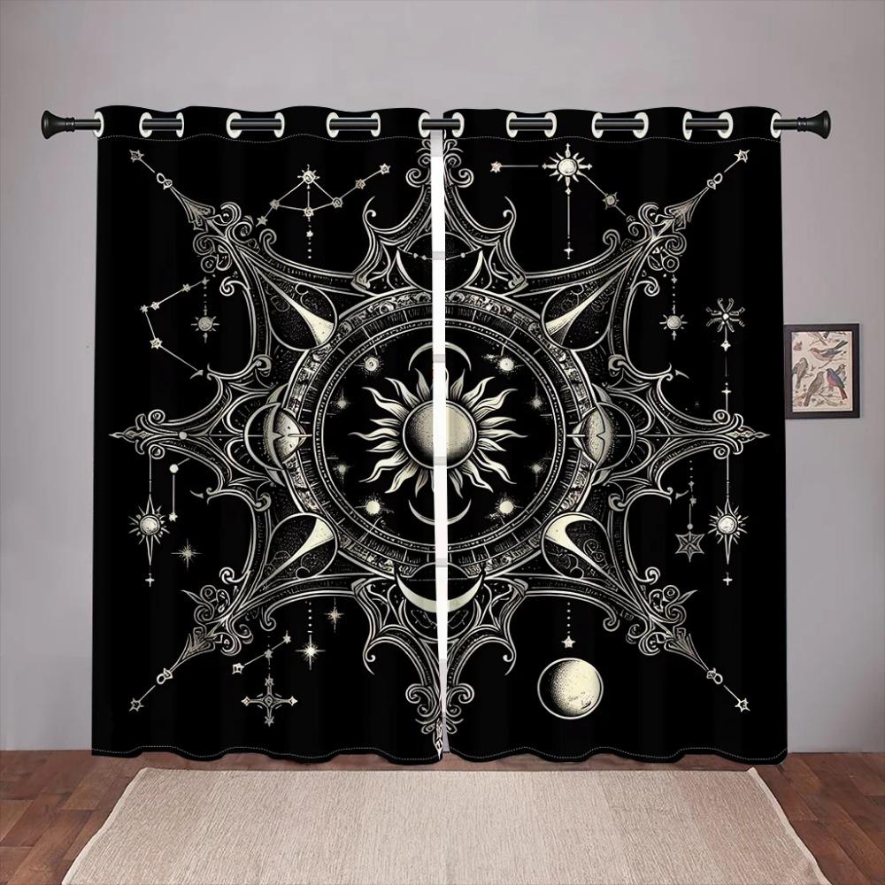 2Panel Retro Sun Moon Curtain Constellation Darkening Window Curtain Gothic Boho Mandala Drapes For Living Room Bedroom Window