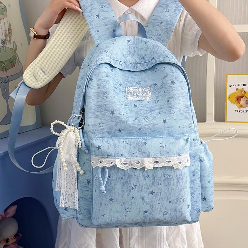Schoolbag Korean Version Ins Wind Star Backpack Female Student Cute Large Capacity Schoolbag Junior High School Student Leisure Travel Backpack