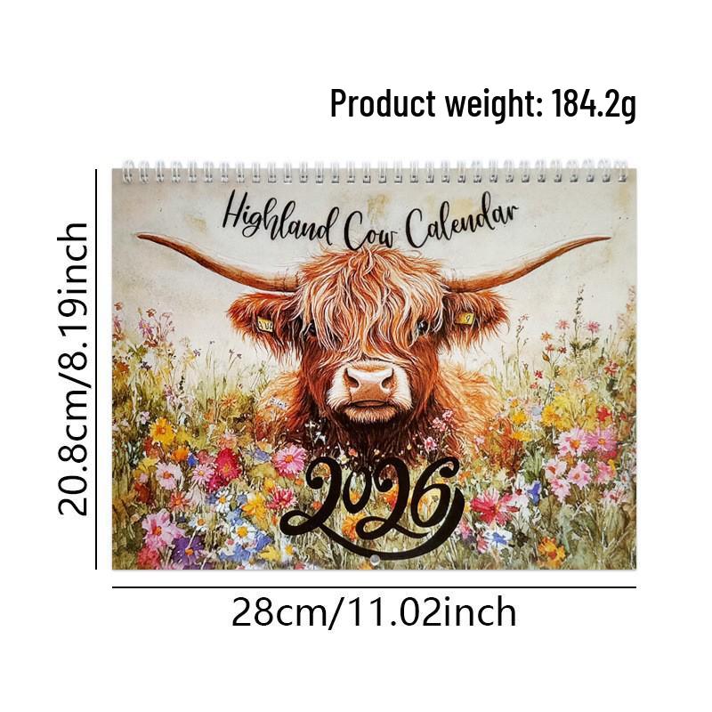 2026 Highland Cow Desktop Calendar & Annual Planner