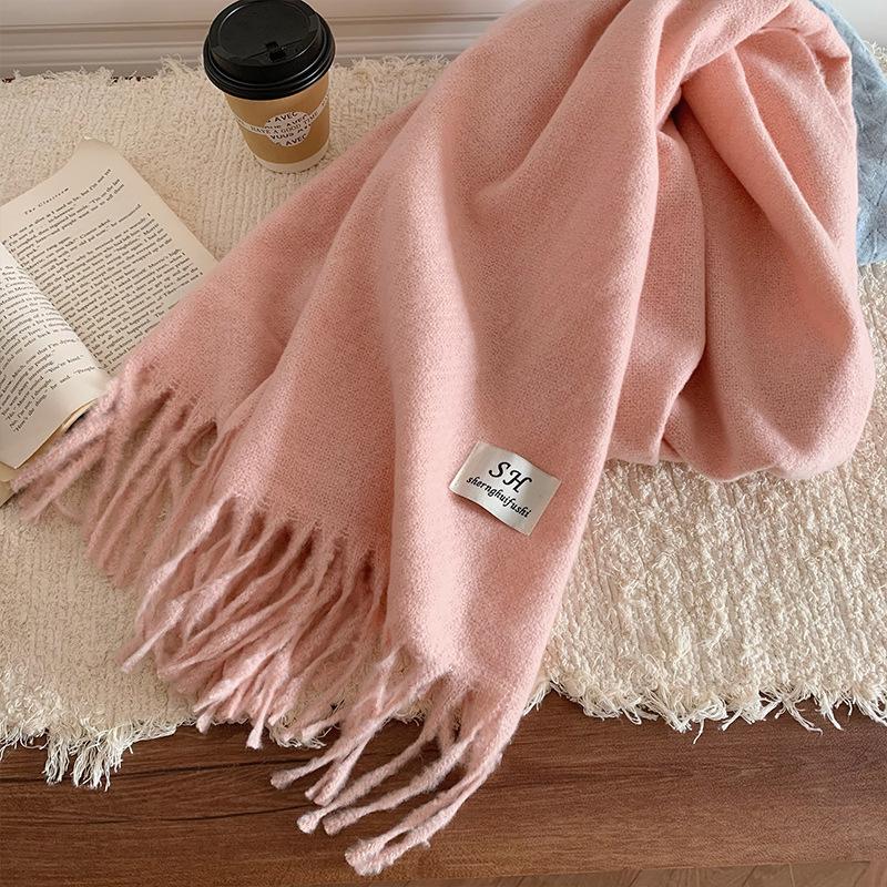 Atmosphere Solid Color Scarf Women's Winter High Sense Versatile Fashion Korean Thickened Imitation Cashmere Scarf To Keep Warm