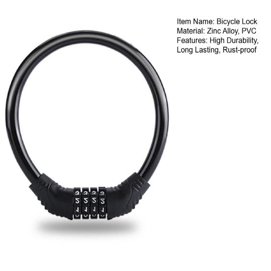 Bicycle Lock High Strength Rust-proof Sturdy Construction Four-digit Easy to Carry Anti-theft Zinc