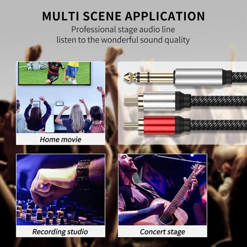 2RCA to 6.35mm AUXs Cable, 6.35mm 1/4 to 2RCA Male Headphone Adapter Y Splitter Stereo Sound Cord for Tablets