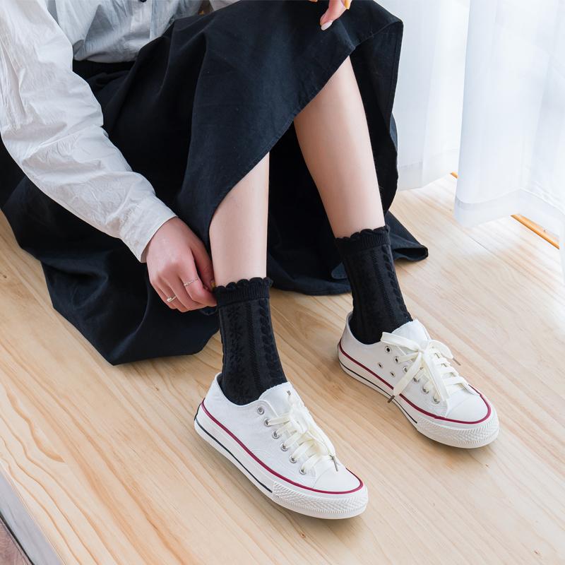 Womens Socks Ruffle Turn-Cuff Mid Cut Ankle Crew Socks All Season Soft Knit Cotton Socks Solid Color Lettuce Dress Sock