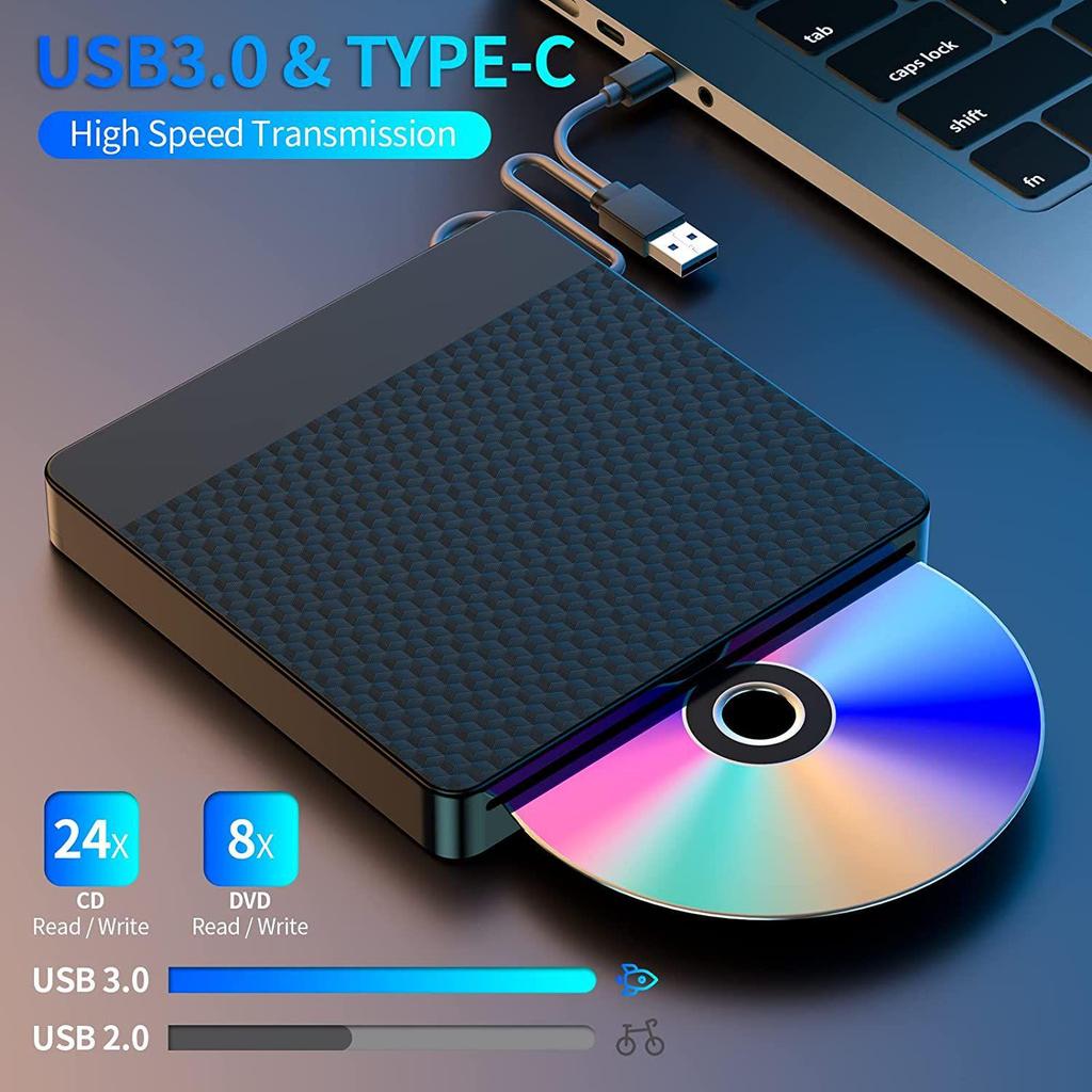USB 3.0 External Slot-in Optical Drive with Automatic Disc Loading for Laptops