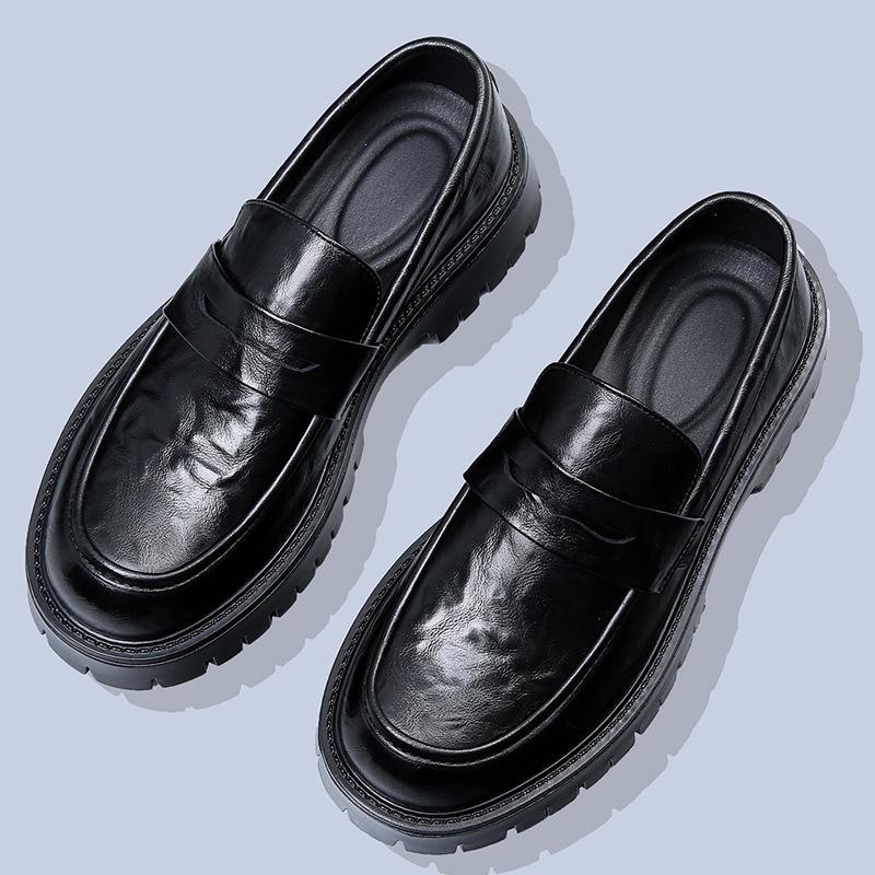 

Extra large size new thick sole heightening big head business leather shoes tide one pedal casual 4 38 чёрный
