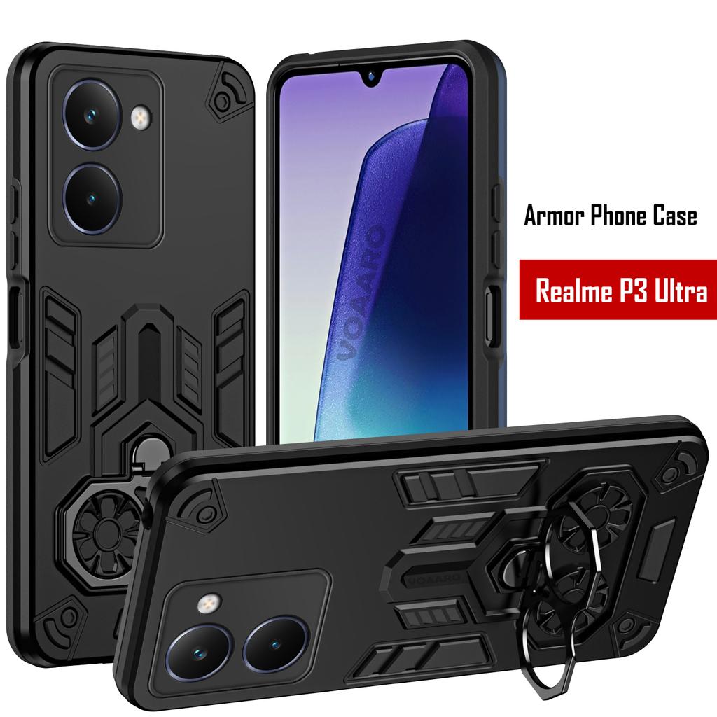 Dual Finger Ring Armor Cover for OPPO Realme P3 Ultra Case for Realme P3 Ultra Rotate Metal Bracket Kickstand Holder Case Capa