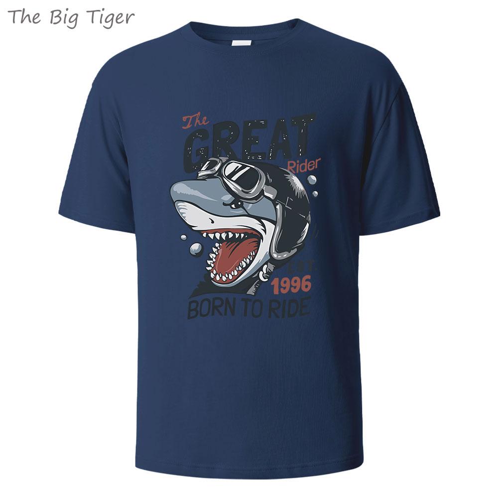 Great Shark Printing Mens Basic Cotton Tee Simple Round Neck Comfortable Fit Lightweight Breathable Casual Wear Mens Tshirt