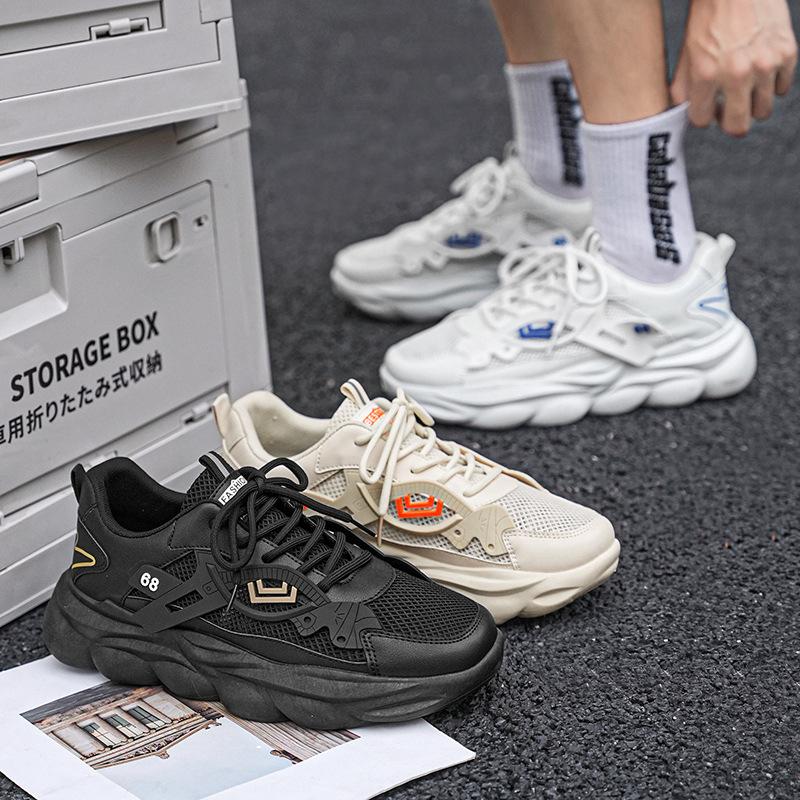 New Hollow Mesh Men's Shoes Summer Casual Running Sports Shoes Breathable Men's Thick-soled Heightening Trend Dad Shoes