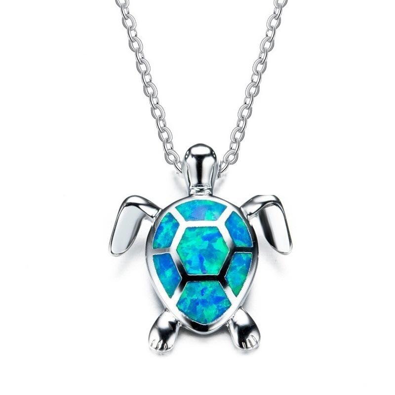 Steel Fun Jewelry Sea Turtle Animal Pendant Female Blue Crystal Wedding Jewelry Charms Necklace For Women Neck Chain Accessories