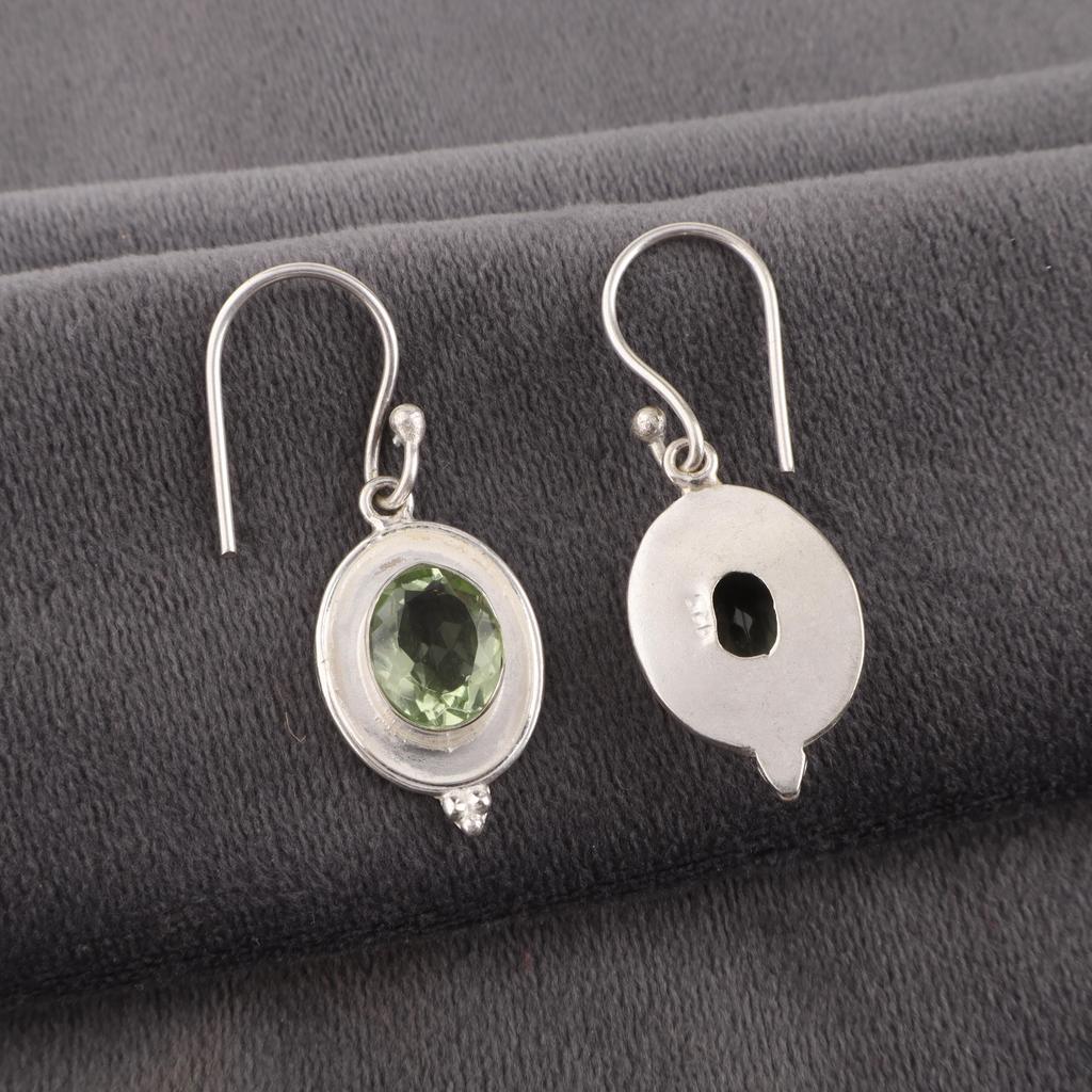 Grüner Amethyst Schmuck, 925 Sterlingsilber Ohrringe, Handgefertigter Damenschmuck Geschenk für Frauen, Zarte Edelstein-Ohrringe für Sie