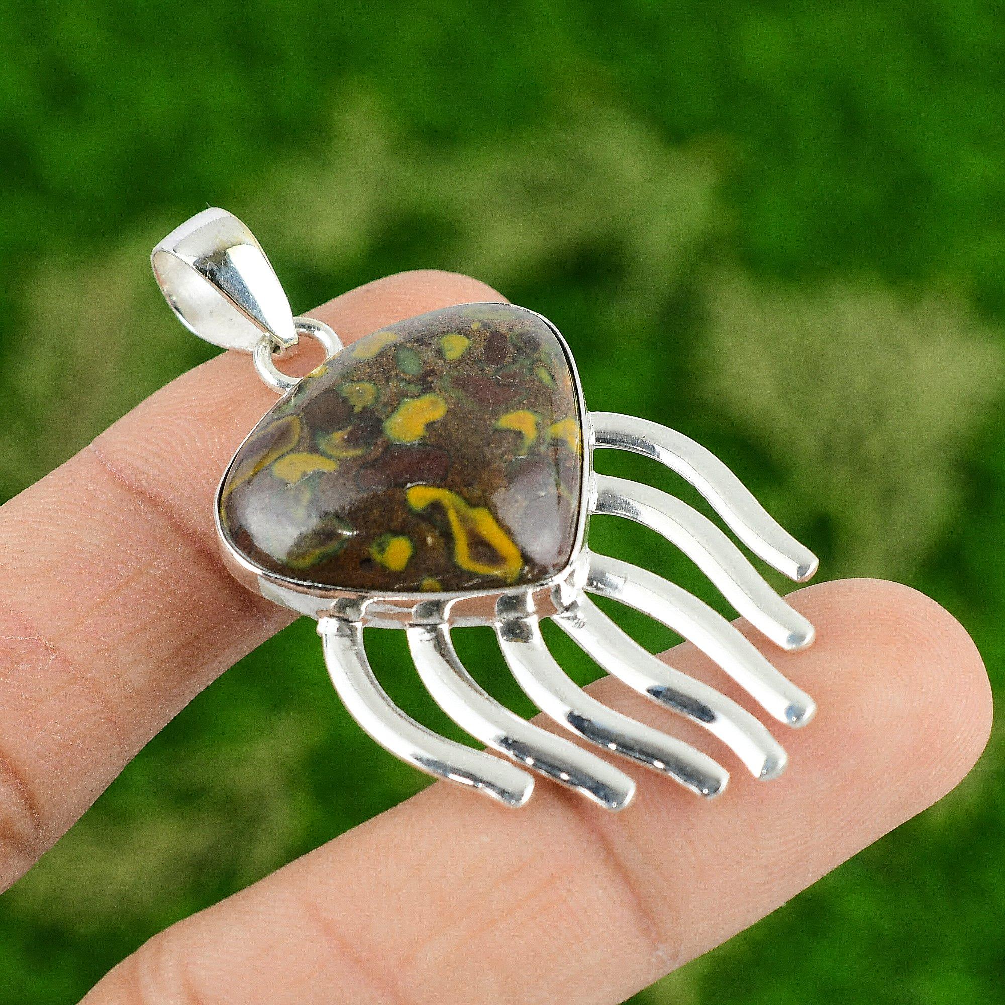 

Daughters Day Deal Pear Natural Rhyolite Ethnic Pendant Jewelry Sterling Silver