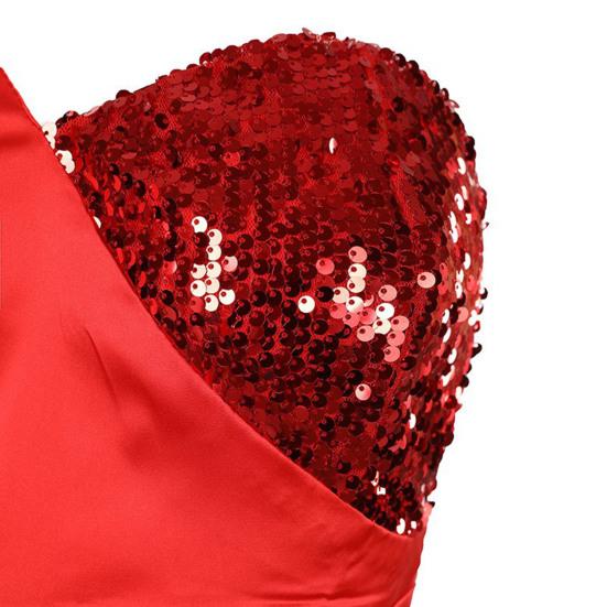 Meerjungfrau Brautjungfernkleid für Damen Satin Ein Schulter Pailletten Abendkleid Sexy Party Abschlussball Schlitzkleid Formell Cocktail Hochzeitsgastkleid