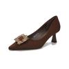 Pointed high heels women's thin heels 2025 new spring and autumn women's shoes rhinestone square buckle suede French small heel light mouth single sho