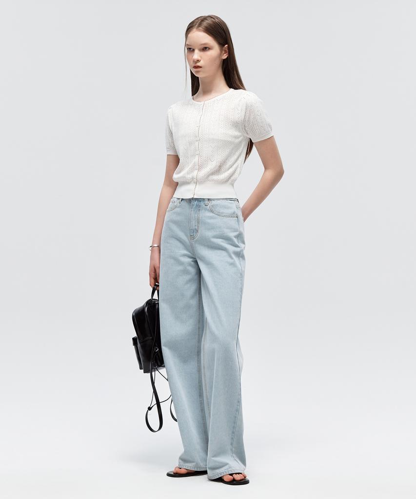 Citybreeze Scalloped Puff Short Sleeve Cardigan_White