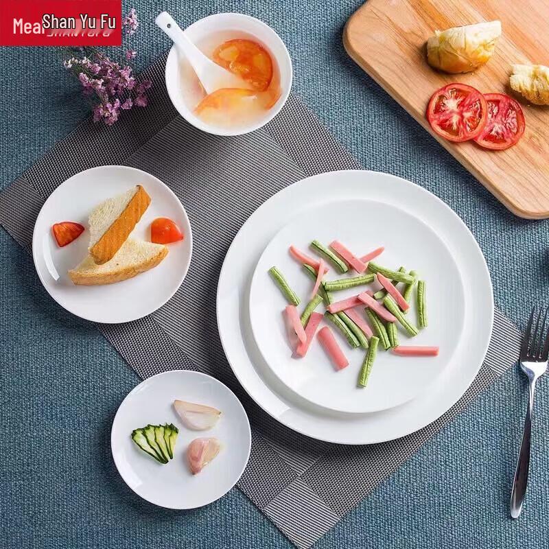 Pure White Ceramic Dinner Plates - 8 inch