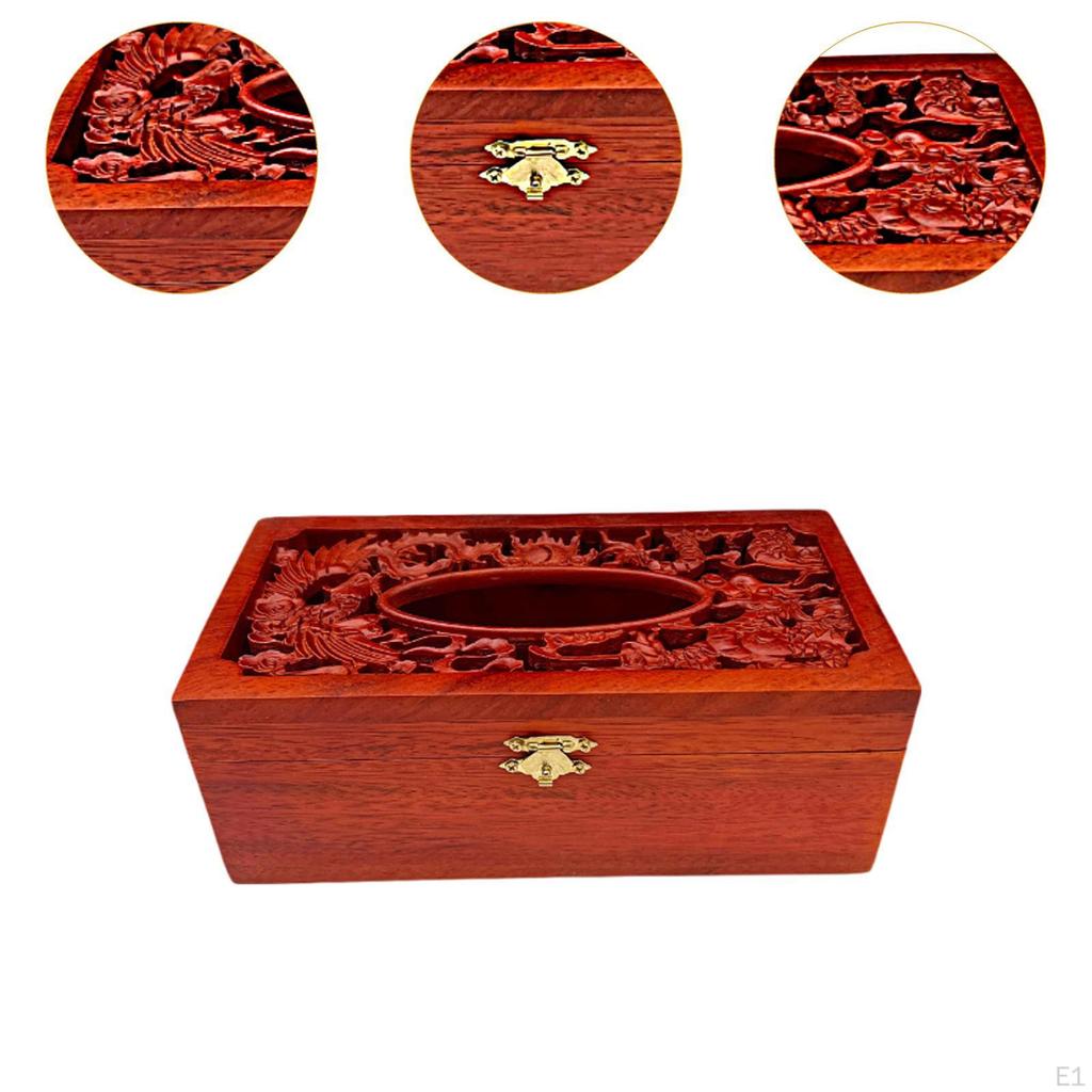 Tissue Box Holder Rectangular Ornate Wooden Relief Toilet Paper Case Facial Organizer for