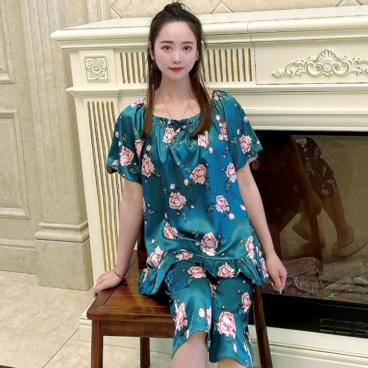 Pyžama Summer Capris Dámské Pyžamové soupravy Krátké Rukávy Elegantní Pižama Satén Hedvábí Povlečení na spaní Domácí oblečení