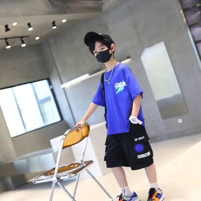 Teen Boys Clothing Set Summer Letter Graffiti Short Sleeve T Shirt Shorts Suit Kids Casual Outfit