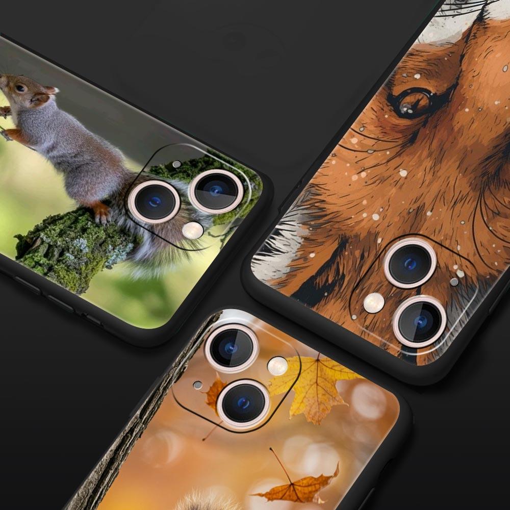 Cartoon Animal Bear Fox Squirrel Luxury Phone Case For iPhone 17 Air 16 Plus 13 15 14 12 11 Pro MAX 7 8 SE Soft TPU Black Cover