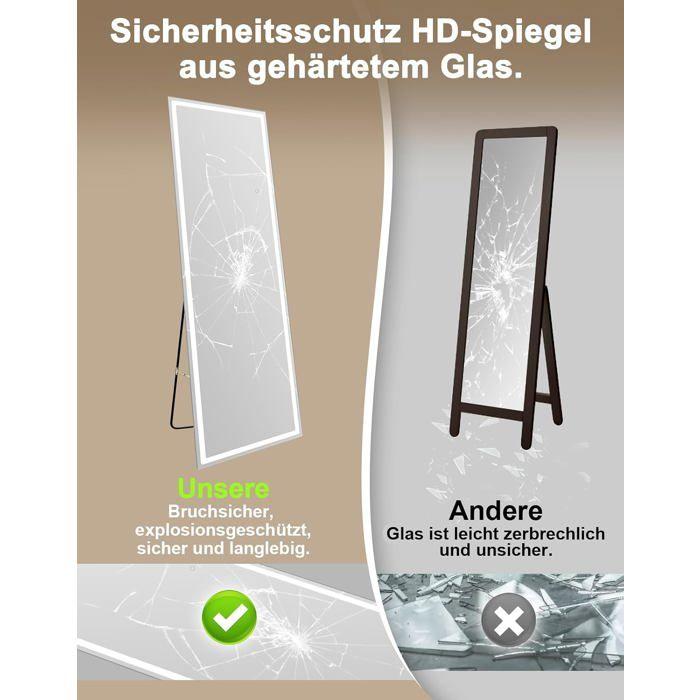 NETTLIFE Full-length Mirror with Integrated Lighting 160 Cm Freestanding/Wall Mount Clear Glass Sensitive Touch Sensor