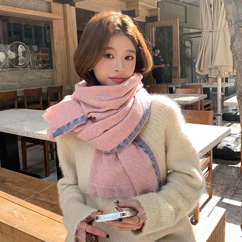 Autumn Winter Korean Sweet Minimalist Scarf High-End Warm Thickened Shawl Neck Warmer Women