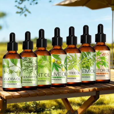 7 Types Of Fragrant Essential Oils(30ml), Face Oil, Has Anti-Aging Function, Include Jojoba, Mint, Tea Tree, Neem, Castor, Olive, Rosemary,