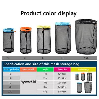 Sac de rangement à cordon pour camping sportif 5 couleurs sac de rangement en maille ultra léger pour extérieur sac de compression pour outils de randonnée