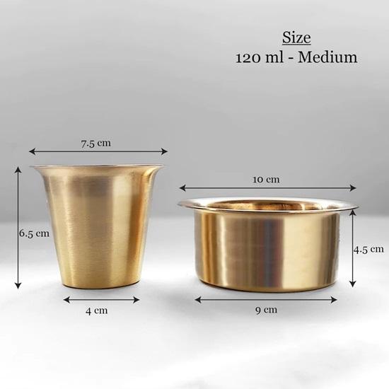 Set of 4 Brass Dabara Set Tea, Coffee Dabara Set South Indian Coffee Glass Tumbler Set Serving Drinkware 120 ML Capacity