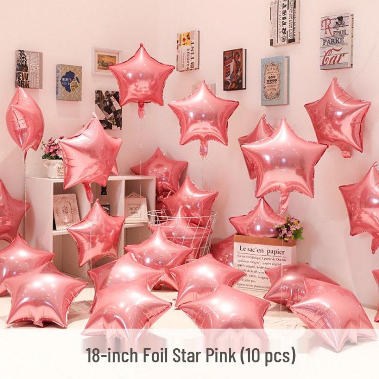 Qixi Valentine's Day Romantic Pink Heart & Star Balloons for Weddings & Birthdays