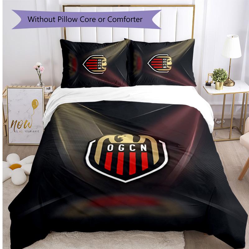 OGC Nice FC Bedwäsche-Set 3-teilig Atmungsaktiver Bettbezug mit Kissenbezügen Dekorative Bettwäsche für Schlafzimmer Zuhause