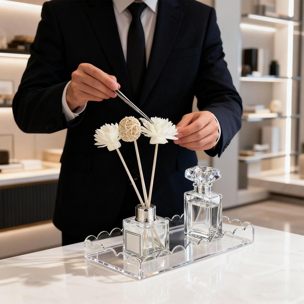 Vanity Trays Scalloped Catchall Storage Organization Acrylic Bathroom Tray For Counter Desk Dresser Sink Cabinet Shelf Cupboard