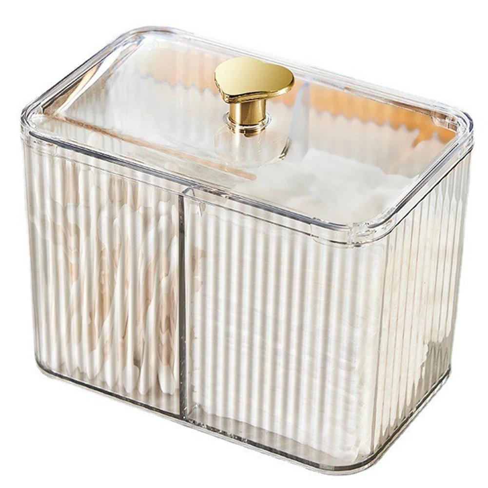 

Двосекційний тримач для ватних паличок Прозорий диспенсер для зубної нитки Контейнер-коробка з кришкою Органайзер для ватних дисків Пластиковий для туалетного столика Ванної кімнати білий