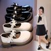 Girls Leather Shoes 2025 Autumn New Pearl Bow Foreign Style Single Shoes Girls Princess Shoes Black Performance Shoes Tide
