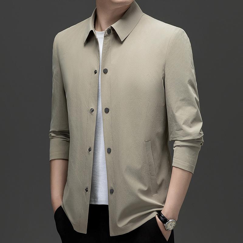 Men's Jacket Spring Middle-aged Business Casual Single-breasted Jacket Solid Color Thin Windbreaker Men