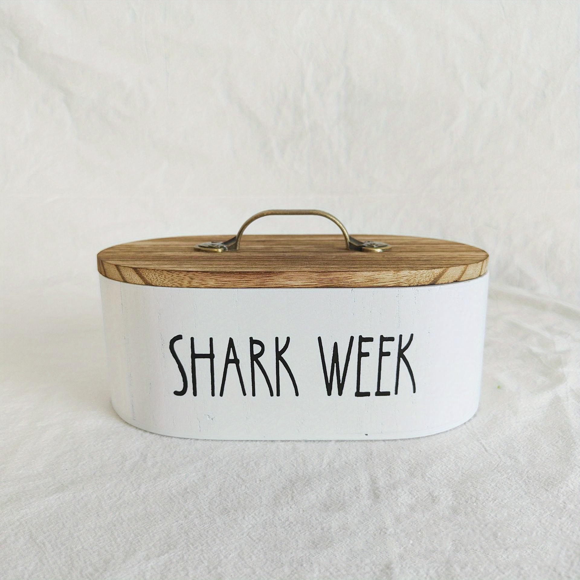 

Vintage Wooden Storage Box with Metal Handle, Lidded Round Organizer, Moisture and Dust Proof, Space-Saving, Stylish Décor Shark Week Rustic Wooden білий